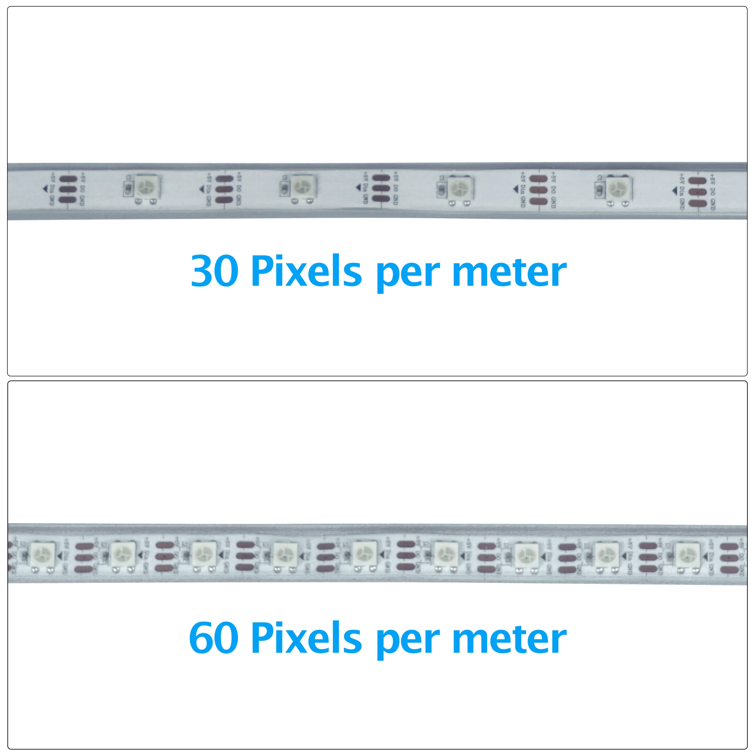 Addressable 30 LED and 60 LED comparison image