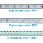 Addressable 30 LED, 60 LED 144 LEDcomparison image